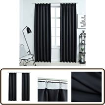 Rideaux occultants avec crochets 2 pcs Noir 140x225 cm - Rideaux Occultants - Rideaux Noirs - Rideaux Pour Salon - Rideaux Pour Chambre - Décoration