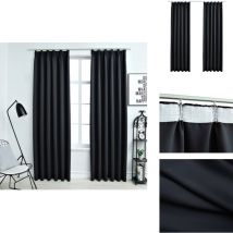 Rideaux occultants avec crochets 2 pcs Noir 140x245 cm - Rideaux Occultants - Rideaux Noirs - Rideaux Pour Salon - Rideaux Pour Chambre - Décoration