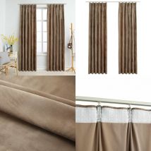 Rideaux occultants avec crochets 2 pcs Velours Beige 140x175 cm - Rideaux Velours - Rideaux Occultants - Rideaux Beige - Rideaux Salon - Rideaux