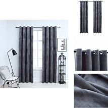 Rideaux occultants et anneaux 2pcs Velours Anthracite 140x175cm - Rideaux Velours - Rideaux Occultants - Rideaux Anthracite - Décoration Intérieure