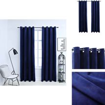 Rideaux occultants et anneaux 2pcs Velours Bleu foncé 140x175cm - Rideaux Velours - Rideaux Bleus - Rideaux Occultants - Décoration Intérieure - Salon