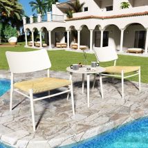 L&h-cfcahl - Bistro Set 3 pièces en aluminium Meuble de balcon, rotin pe, charge 150 kg, Convient pour les cours, jardins et balcons, Beige l&h
