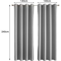 Rideaux Occultants Thermiques pour Salon et Chambre, 140240cm (HxL), Gris – Rideau Unis Opaque a Oeillets, Isolant Thermique