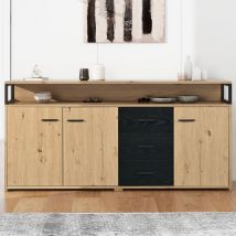 Buffet industriel avec trois portes et trois tiroirs Commode Armoire de cuisine, armoire polyvalente, armoire de rangement Highboard avec poignées