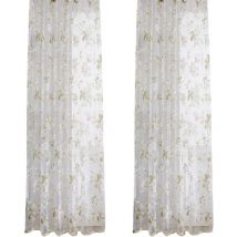 Rideaux transparents à fleurs d'orchidées - Rideaux décoratifs en gaze pour fenêtre - Cantonnière pour la maison, le salon (rose, tringle à rideau)