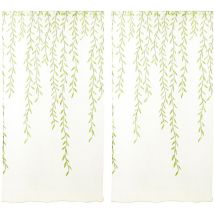 Rideaux transparents en tulle pour fenêtre avec passe-tringle et motif en osier pour chambre à coucher, salon, 100 x 200 cm (vert)