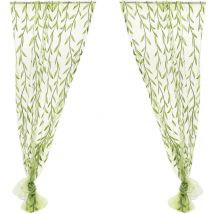 Rideaux transparents en tulle pour fenêtre avec passe-tringle et motif en osier pour chambre à coucher, salon, 100 x 270 cm (vert)