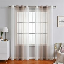Rideaux Voilage à Rayures, Voilages Intérieurs avec Oeillets, Beaux Voile Rideau Voilage Fenetre Chambre, Lot de 2 Transparent Rideaux Salon - brun