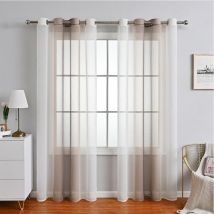 Rideaux Voilage à Rayures, Voilages Intérieurs avec Oeillets, Beaux Voile Rideau Voilage Fenetre Chambre, Lot de 2 Transparent Rideaux Salon - brun