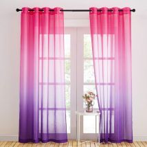 Rideaux Voilage de Fenêtre en Lin à Oeillets - Atmosphère Romantique, 140 x 220, Fuchsia/Violet (Lot de 2)