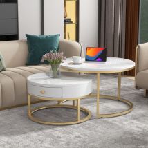Table basse moderne Nesting Motif marbre brillant Lot de 2 tables basses rondes Table d'appoint ronde Nesting L&H