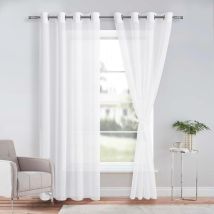 Lot De 2 Rideaux Voilages Blanc Pour Salon Chambre 140 Cm X 240cm
