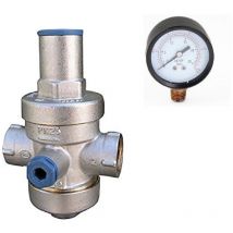Riduttore di pressione a pistone nichelato 1/2' ff or PN25 con manometro incluso