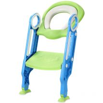 Haloyo - Riduttore wc per Bambini,con Scaletta ,con Morbida Seduta Imbottita, Pieghevole, Antiscivolo,blu verde