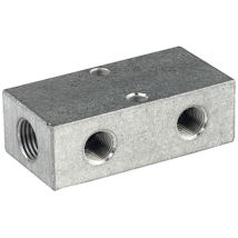 Verteilerleiste, Abgänge beidseitig, 2 x 1/2, 3 + 3 x 1/4, Alu - Riegler