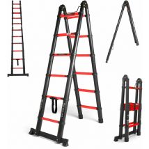 Boudech - rig 380 - Escalera telescpica doble de 12 peldaños. Escalera multiusos de aluminio de 3,8 m.