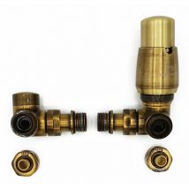 Varioterm - Right Version with pex Connectors Antique Brass Thermostatic + Lockshield Angled Valve Set Double-Pipe Radiator