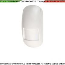 Securvera - Rilevatore Infrarosso Radio 15 mt Grandangolo da Interno Frequenza 868 MHz Bidirezionale Codifica UNISAT2 Anti Jamming Anticoll.