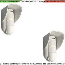 Securvera - Rilevatore Movimento Doppia Tecnologia da Esterno 2 Pezzi Copertura 15 Metri Grandangolo o 25 Metri Tenda Via Radio Freq. 868 MHz