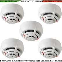 Rilevatori di fumo 5 sensori ad effetto tyndall segnalazione remota led allarme uscita relè rei incendio alimentazione 12/28 v