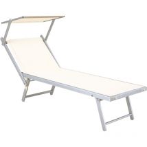 Rimini - Lettino prendisole in alluminio e textilene con schienale reclinabile e tettuccio parasole orientabile. Lettino da spiaggia, giardino o