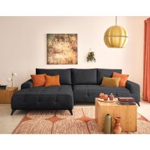 Bestmobilier - Rimini - Ecksofa Links 4-sitzer Schlaffunktion Und Bettkasten In Strukturiertem Stoff - Schwarz