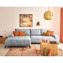 Bestmobilier - Rimini - ecksofa links 4-sitzer schlaffunktion und bettkasten in strukturiertem stoff - grau