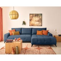 Bestmobilier - Rimini - ecksofa rechts 4-sitzer schlaffunktion und bettkasten in strukturiertem stoff - blau