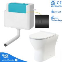 Rimless Back to Wall Toilet btw Pan Soft Close wc Concealed Cistern Flush - Black Square