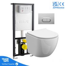 Gravahaus - Rimless Wall Hung Toilet Pan Frame vitra 1.12m Concealed Cistern wc Dual Flush