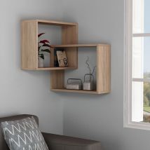 Decortie - Ring Corner Wall Mounted Modern Bookcase Display Unit Oak w 60cm Medium - Oak