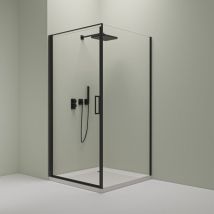 Stilform - Eck-Duschkabine mit Drehtür – 8 mm Sicherheitsglas in Schwarz Matt, versch. Größen:Tür 70cm, Festes Glas 90cm
