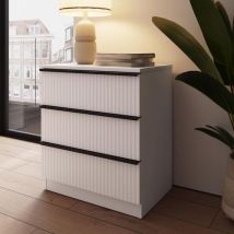 Fwstyle - Ripple Effect White 3 Drawer Chest Of Drawers Nightstand Scalloped Fronts