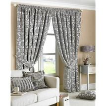 Riva - Hanover Floral Pencil Pleat Curtains, Silver, 168x183