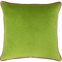 Riva Paoletti Meridian Faux Velvet Piped Cushion Cover, Lime/Hot Pink, 55 x 55 Cm