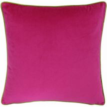 Riva Paoletti Meridian Faux Velvet Piped Cushion Cover, Hot Pink/Lime, 55 x 55 Cm