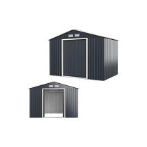Abri de Jardin Métal 8,67m2 avec Porte Coulissante Toit en Pente, Cabane de Jardin Extérieur 340x255x210cm, Bricolage Rangement Outils de Jardin
