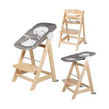 Chaise Haute Évolutive Born Up 2 en 1 + Transat Inclinable - Sternenzauber - Des la Naissance - Bois Naturel - Roba
