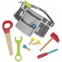Roba - Cintura porta attrezzi per bambini, Inclusa borsa porta attrezzi con set di 11 pezzi in legno, Regolabile, Grigio