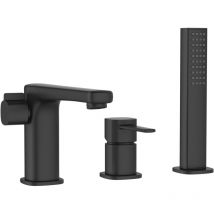 Robinet 3 Trous Noir Poignée Douche Mitigeur Salle De Bain Faible Encombrement