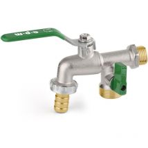 Robinet à bille de jardin à double raccordement 1/2' avec support de tuyau et mini valve 1/2' x 3/4' x 3/4'