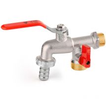 Robinet à bille de jardin à double raccordement 1/2' avec support de tuyau et mini valve APM 2040ST 015 1/2' x 3/4' x 3/4'