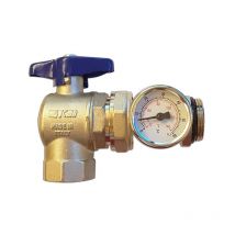 Robinet à boisseau sphérique à bille coudé avec thermomètre et raccord pivotant pour collecteurs de distribution 1'(Bleu)