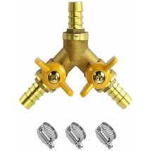 Tophomer - Robinet à boisseau sphérique pour tuyau, connecteur trois voies en y, raccord en laiton à barb de diamètre intérieur 10-11mm