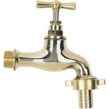 Robinet d'arrosage Mâle 1/2 (15/21) + nez 3/4(20/27) - Laiton poli
