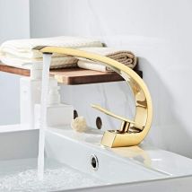 Suguword - Robinet d'évier de salle de bain avec tuyau d'alimentation, robinet de lavabo monotrou à conception unique, mitigeur de lavabo,Or