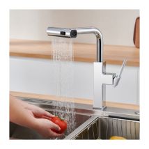 Robinet de Cuisine avec Douchette Extractible Mitigeur Cuisine avec 3 Jets au Choix Rotatif à 180° Mitigeur d'Evier Chromé en Acier Inox Durable