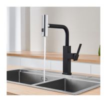 Robinet de Cuisine avec Douchette Extractible Mitigeur de Cuisine avec 3 Jets Rotatif 360° Mitigeur d'évier Noir Moderne en Acier Inox Durable
