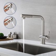 Robinet Cuisine Avec Douchette Mitigeur Douchette D'Évier Extractible À Deux Jets Mitigeur Evier Bec Haut Pivotant À 360° En Acier Inox Avec Barboteur