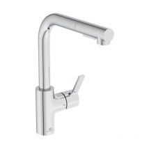 Robinet de cuisine avec douchette Ideal Standard Gusto bec l 2 jets chromé + microfibre